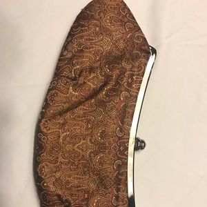Brown, gold, tapestry clutch